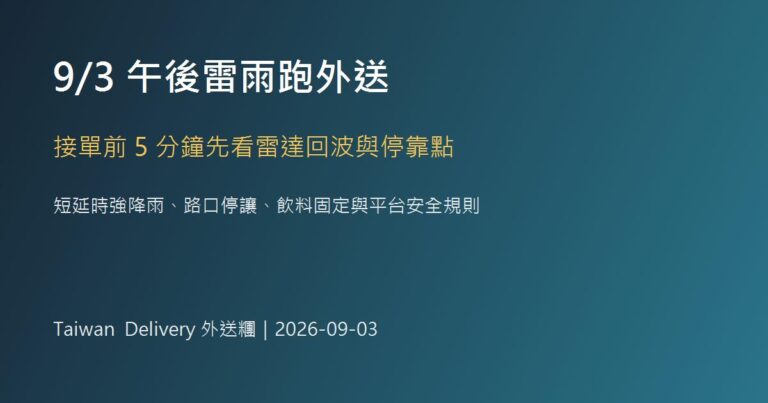 9/3午後雷雨跑外送，接單前5分鐘先看雷達回波與停靠點